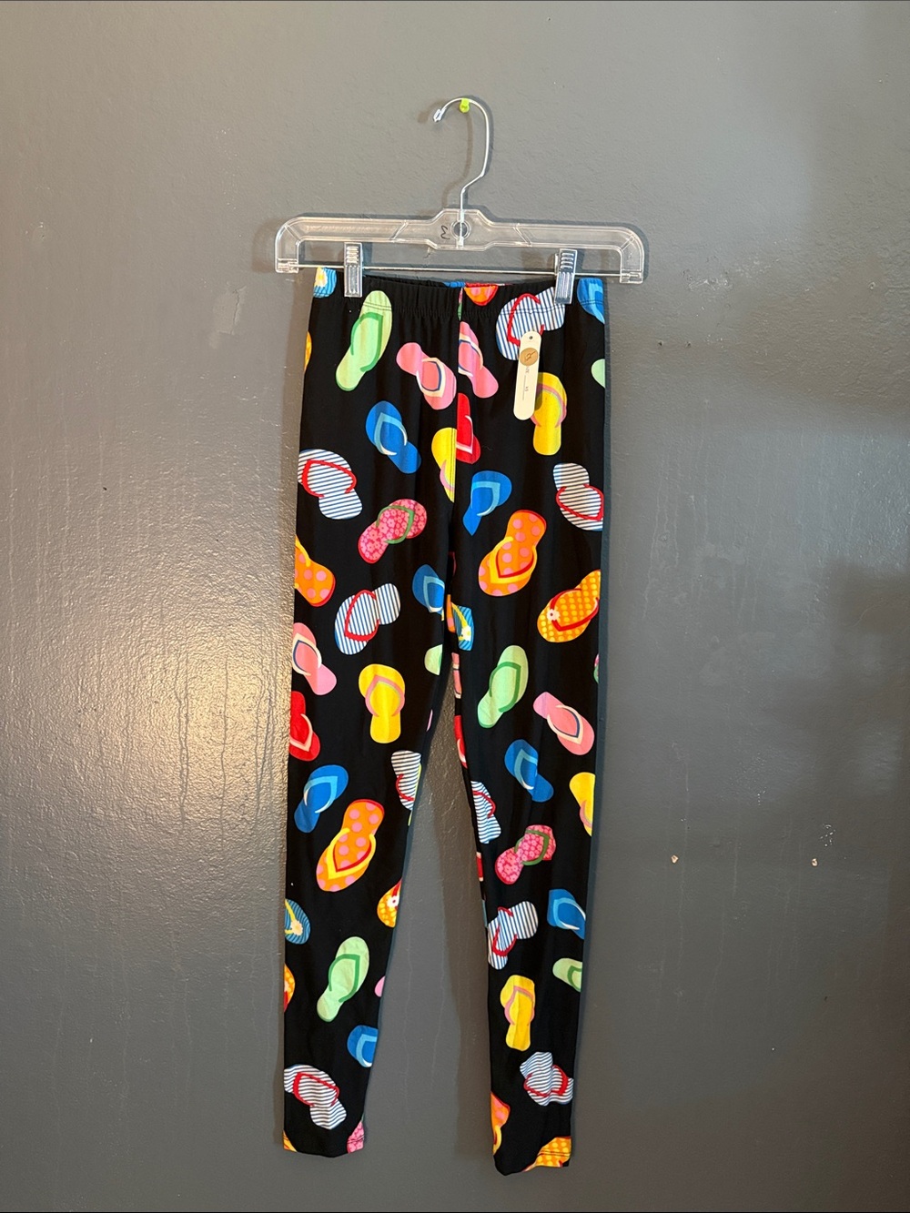 Black Kids Leggings with Colorful Flip-Flop Print